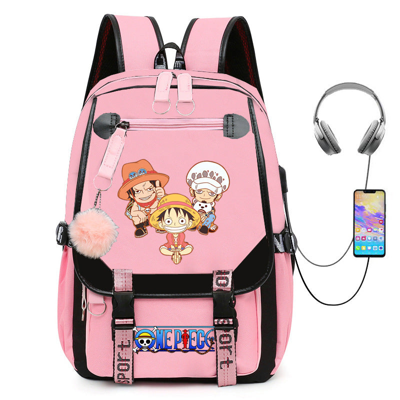 One Piece Waterproof Backpack School Notebook Travel Bags USB Charging