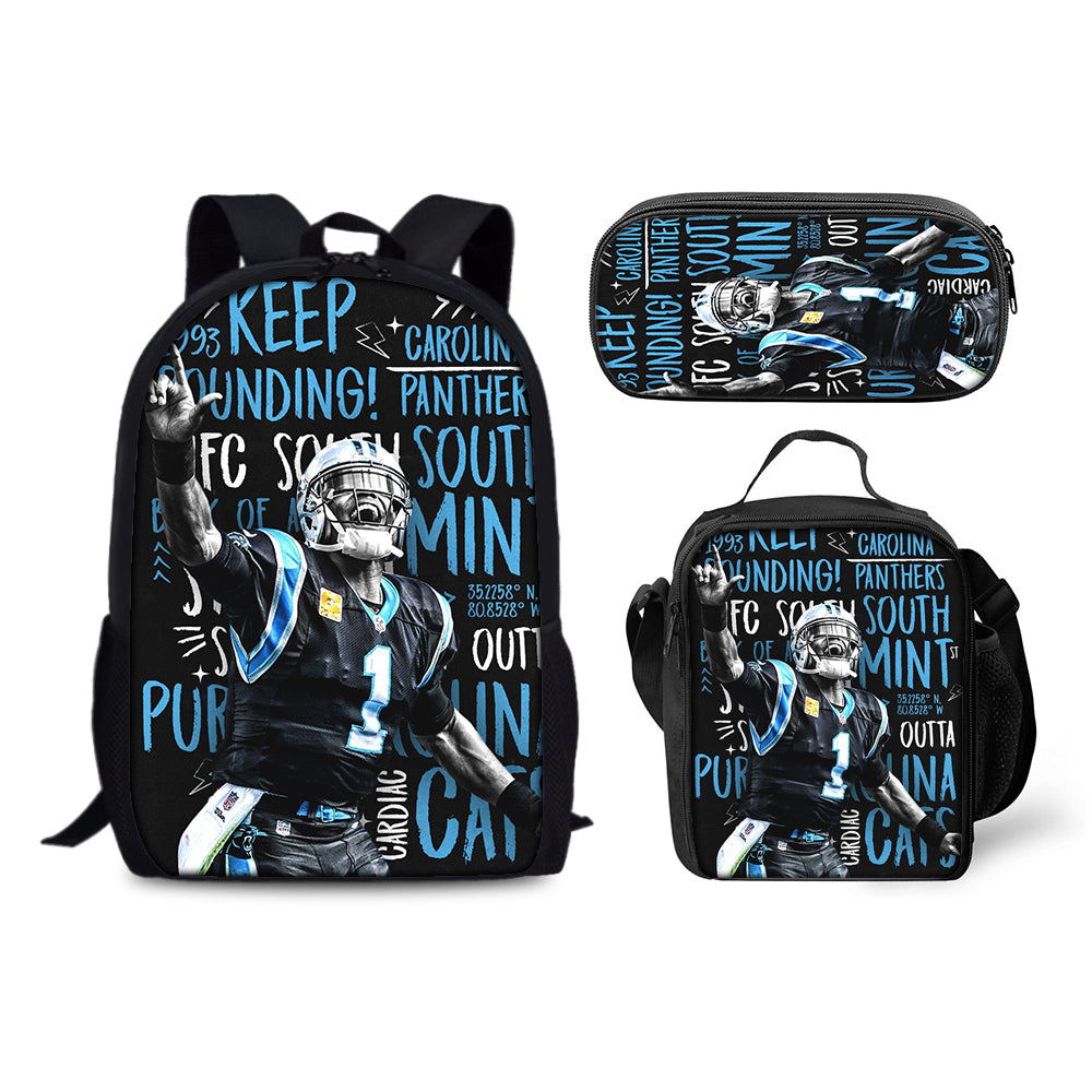 Carolina Panthers Football Team Backpack Schoolbag Lunch Bag Pencil Bag for Kids Students 3PCS