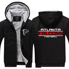 Atlanta Football Team Falcons Unisex Lined Hoodie Fleece Sweatshirt Full Zipper Hooded Thicken Jacket