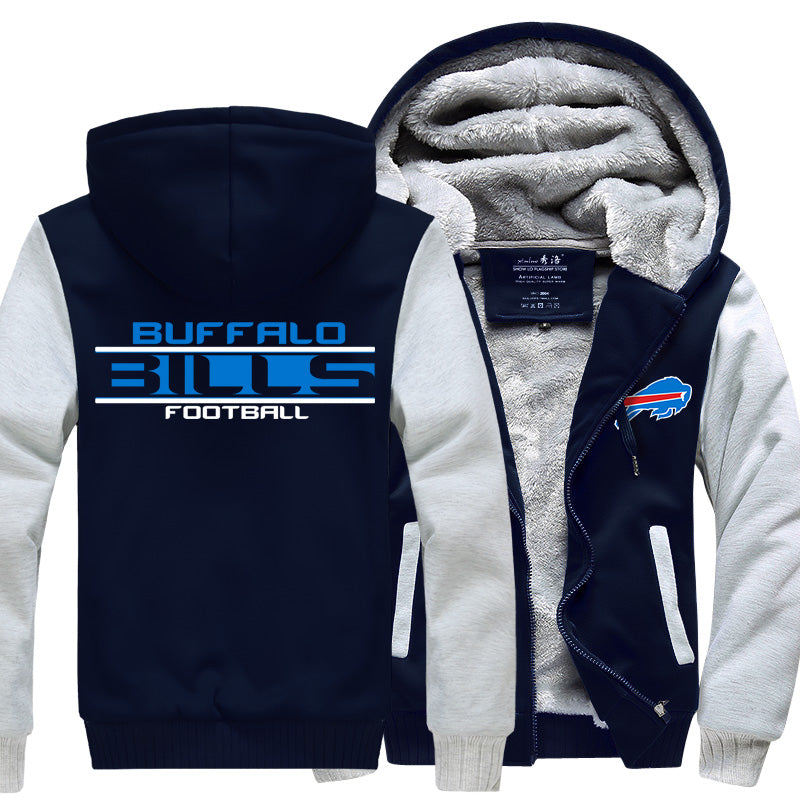 Buffalo Football Team Bills  Unisex Lined Hoodie Fleece Sweatshirt Full Zipper Hooded Thicken Jacket