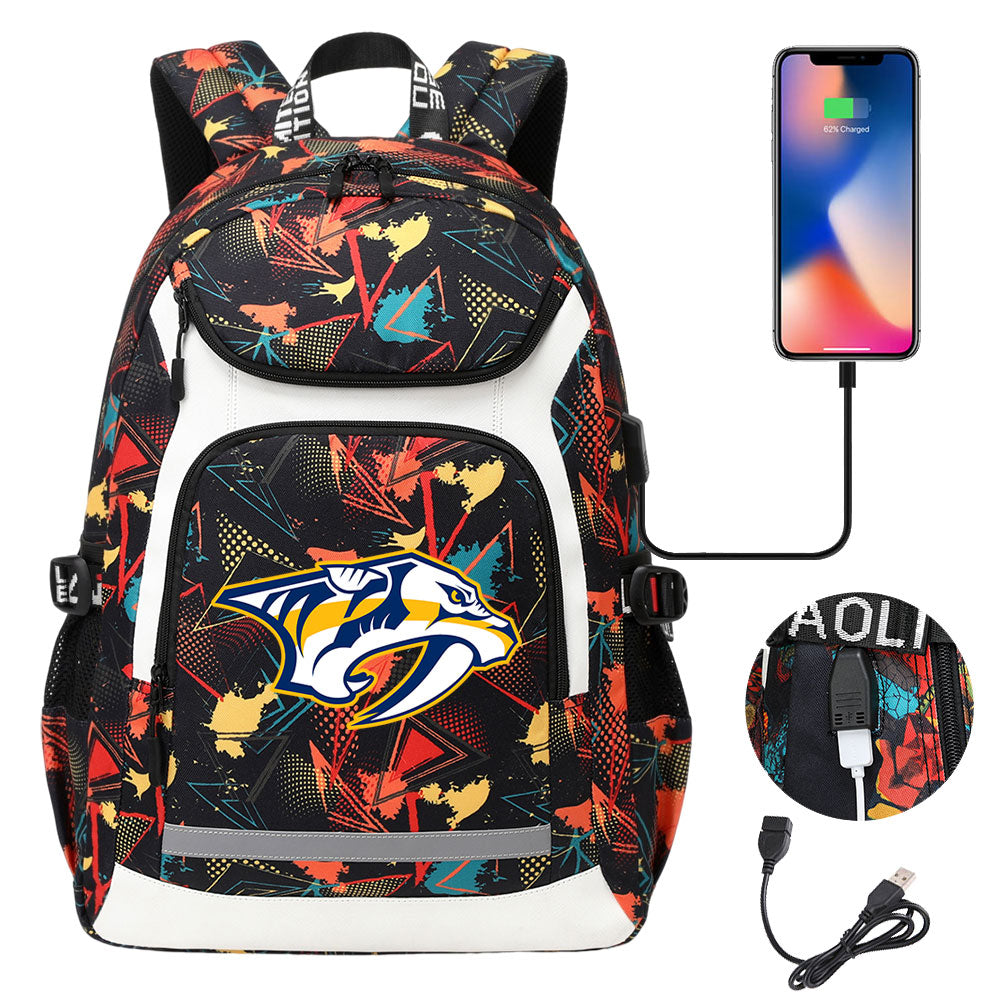 San Jose Sharks Nashville Predators Calgary Flames St. Louis Blues Minnesota wild USB Charging Backpack School Notebook Travel Bags