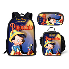 Pinocchio Backpack Schoolbag Lunch Bag Pencil Bag for Kids Students 3PCS