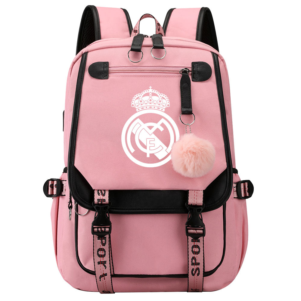Real Madrid Football Club Waterproof Backpack School Notebook Travel Bags USB Charging