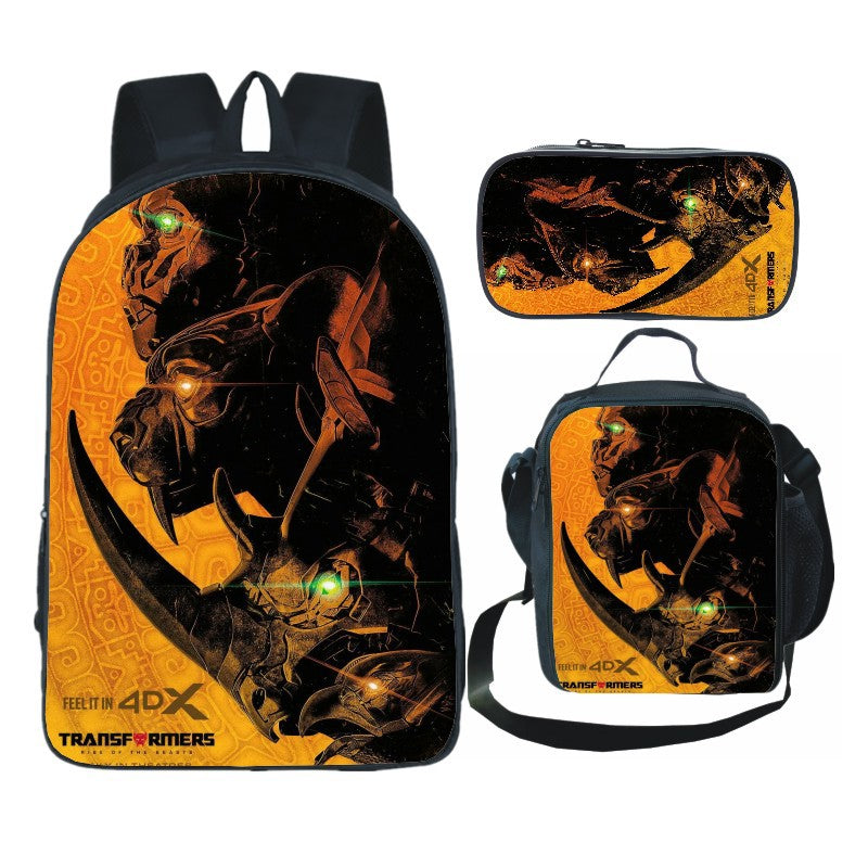 Transformers Bumblebee Full Printed Backpack Schoolbag Travel Notebook Bag Lunch Bag Pencil Bag for Kids Students 3PCS