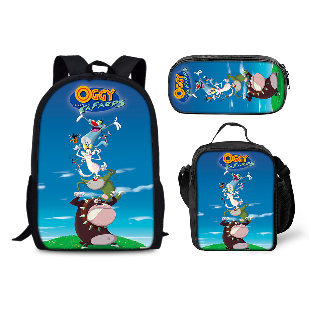 Oggy and the Cockroaches Backpack Schoolbag Lunch Bag Pencil Bag for Kids Students 3PCS