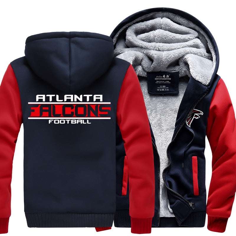 Atlanta Football Team Falcons Unisex Lined Hoodie Fleece Sweatshirt Full Zipper Hooded Thicken Jacket