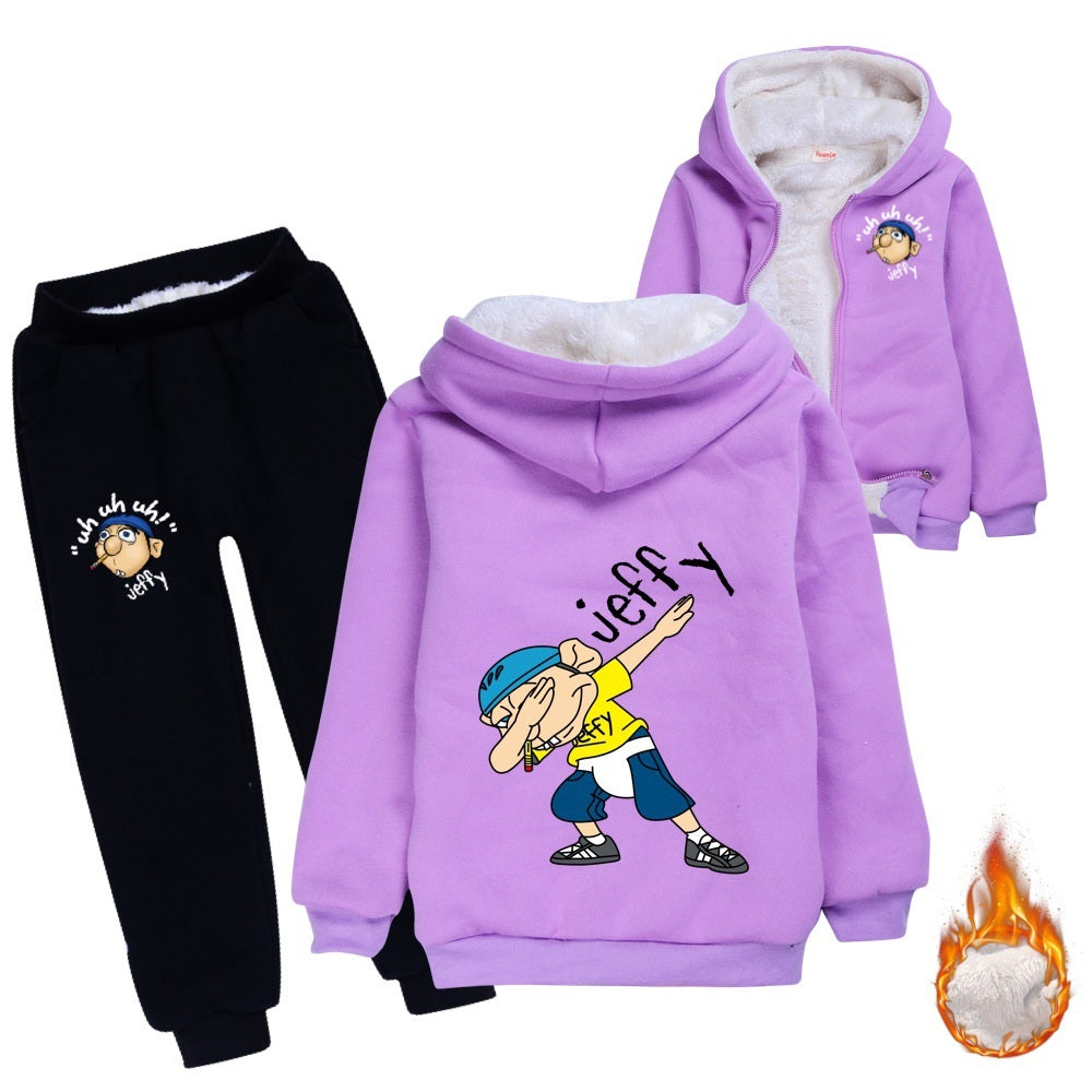 Jeffy Sherpa Lined Hoodie Fleece Sweatshirt Pants Full Set for Kids