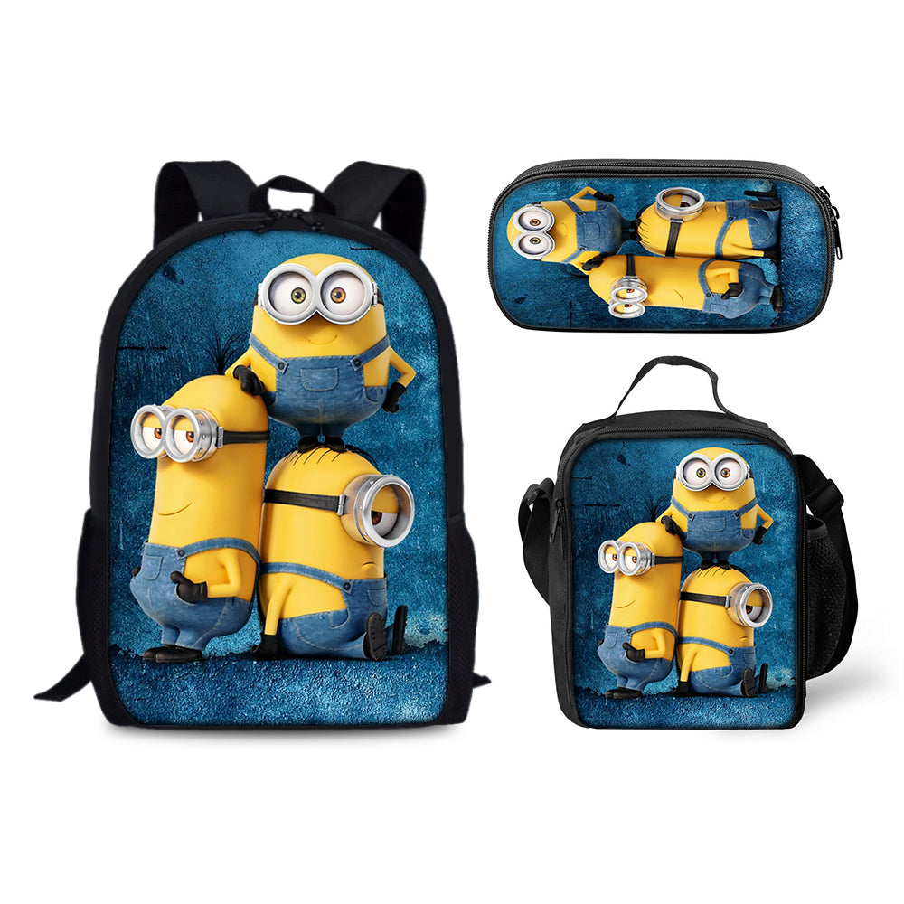 Minions Backpack Schoolbag Lunch Bag Pencil Bag for Kids Students 3PCS