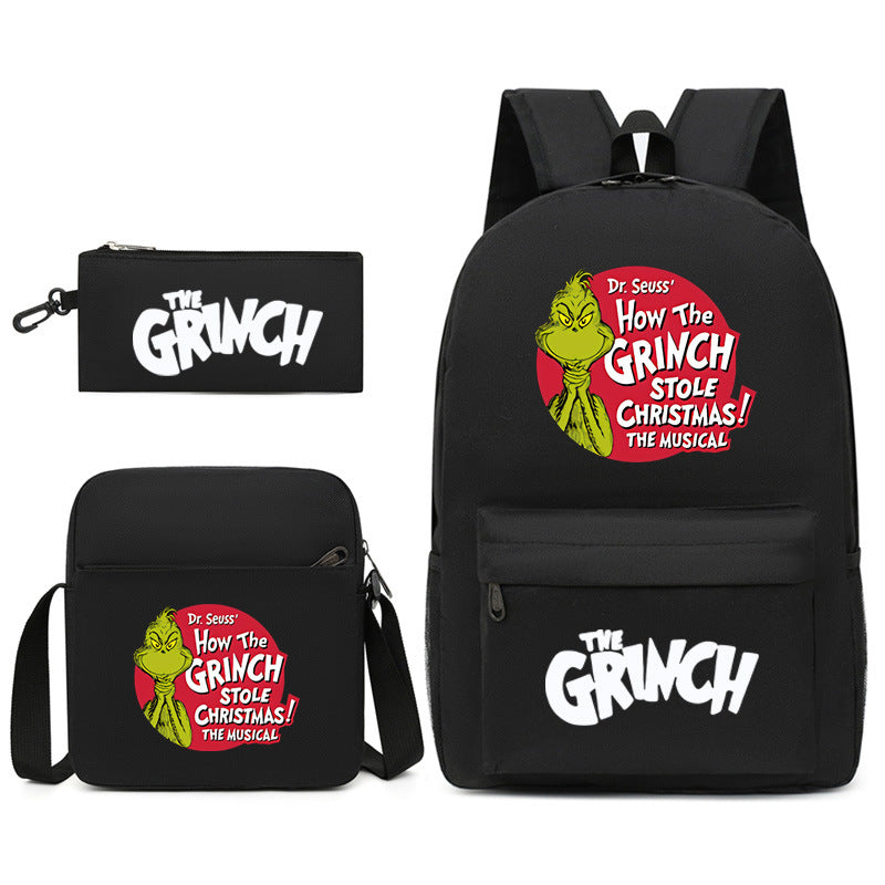 The Grinch Printed Schoolbag Backpack Shoulder Bag Pencil Bag 3pcs set for Kids Students