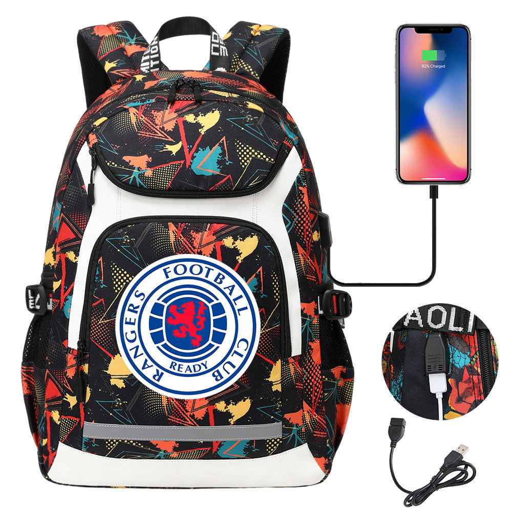Rangers Football Club USB Charging Backpack School Notebook Travel Bags
