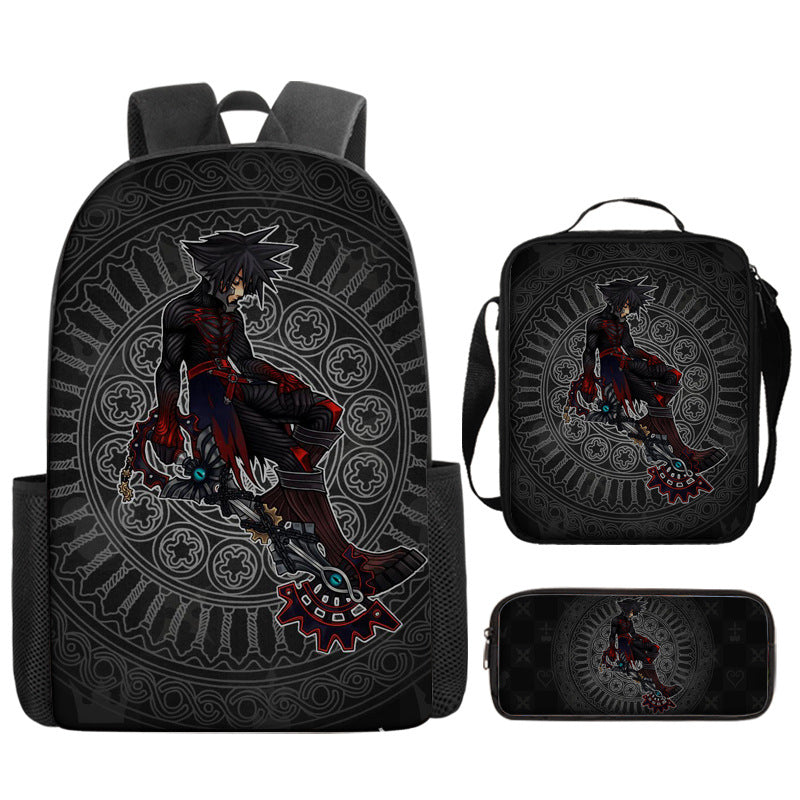 Kingdom Hearts Full Printed Backpack Schoolbag Travel Notebook Bag Lunch Bag Pencil Bag for Kids Students 3PCS