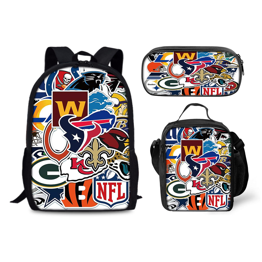 Football Team Backpack Schoolbag Lunch Bag Pencil Bag for Kids Students 3PCS