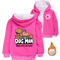 Dog Man Sherpa Lined Hoodie Fleece Sweatshirt Full Zip Hooded Jacket for Kids