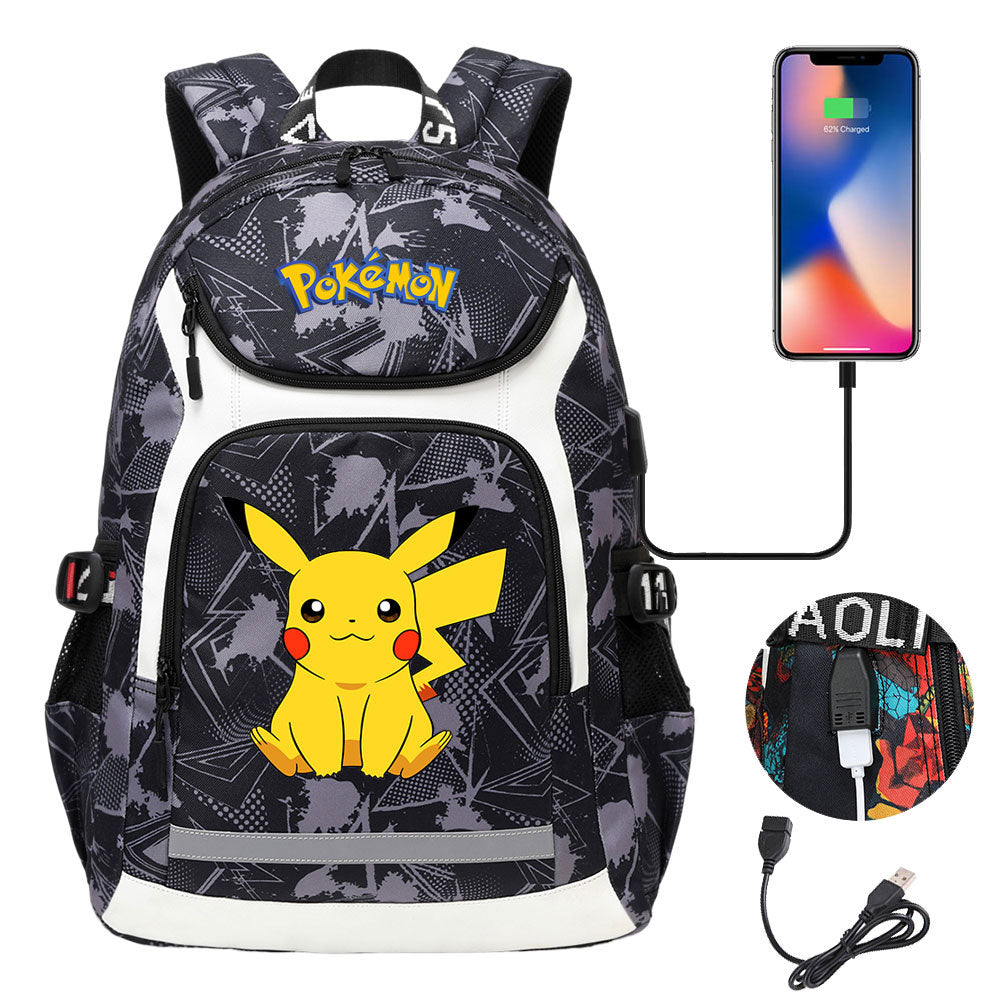 Pikachu USB Charging Backpack School Notebook Travel Bags