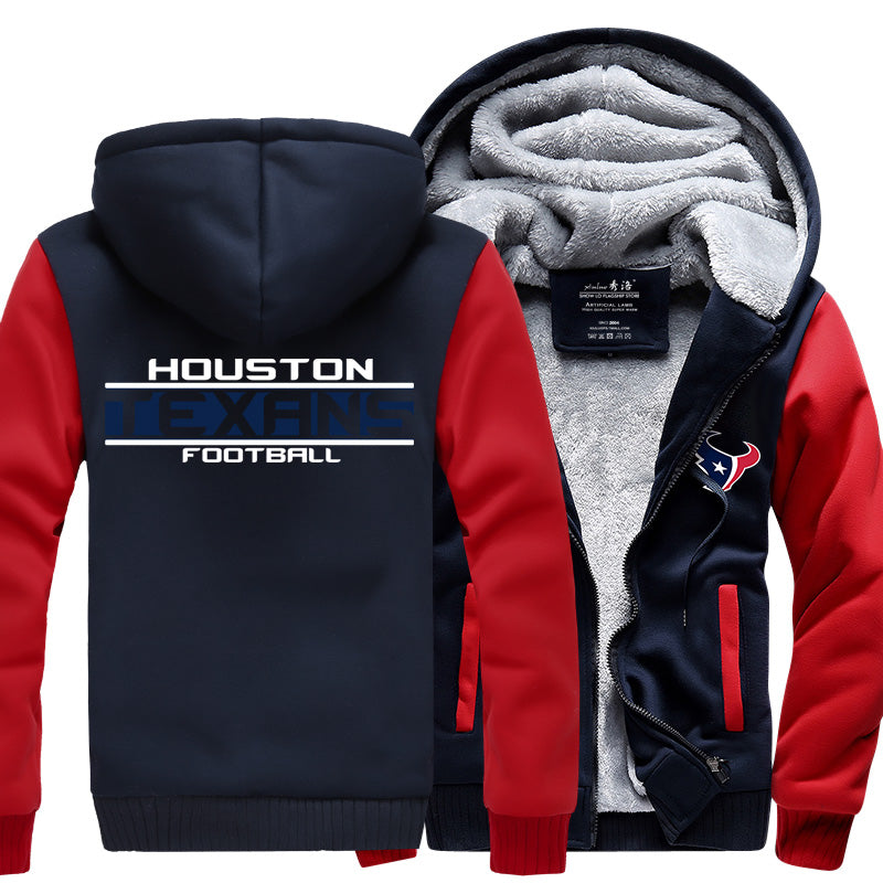 Houston Football Team Texans Unisex Lined Hoodie Fleece Sweatshirt Full Zipper Hooded Thicken Jacket