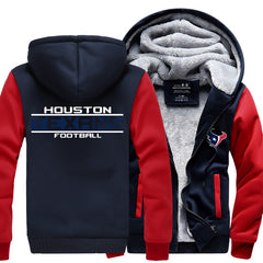 Houston Football Team Texans Unisex Lined Hoodie Fleece Sweatshirt Full Zipper Hooded Thicken Jacket