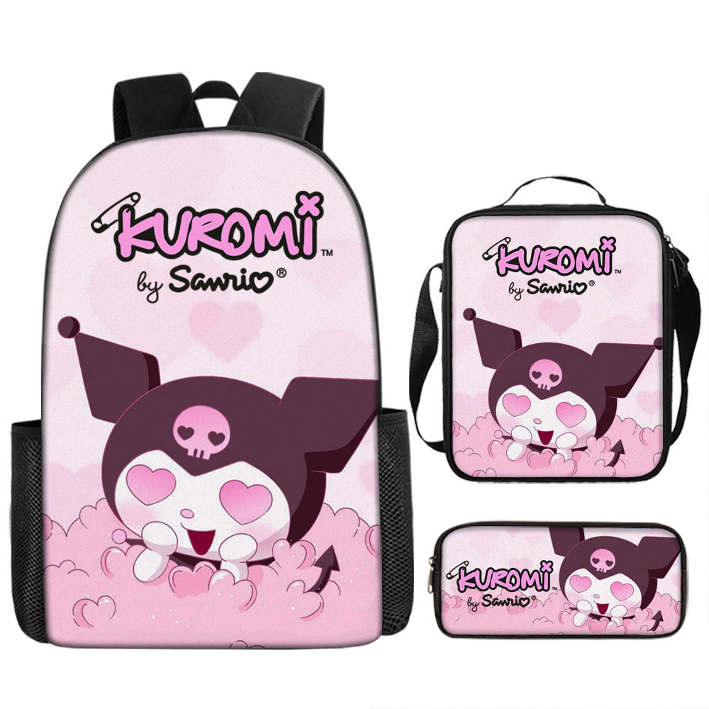 Kuromi Full Printed Backpack Schoolbag Travel Notebook Bag Lunch Bag Pencil Bag for Kids Students 3PCS