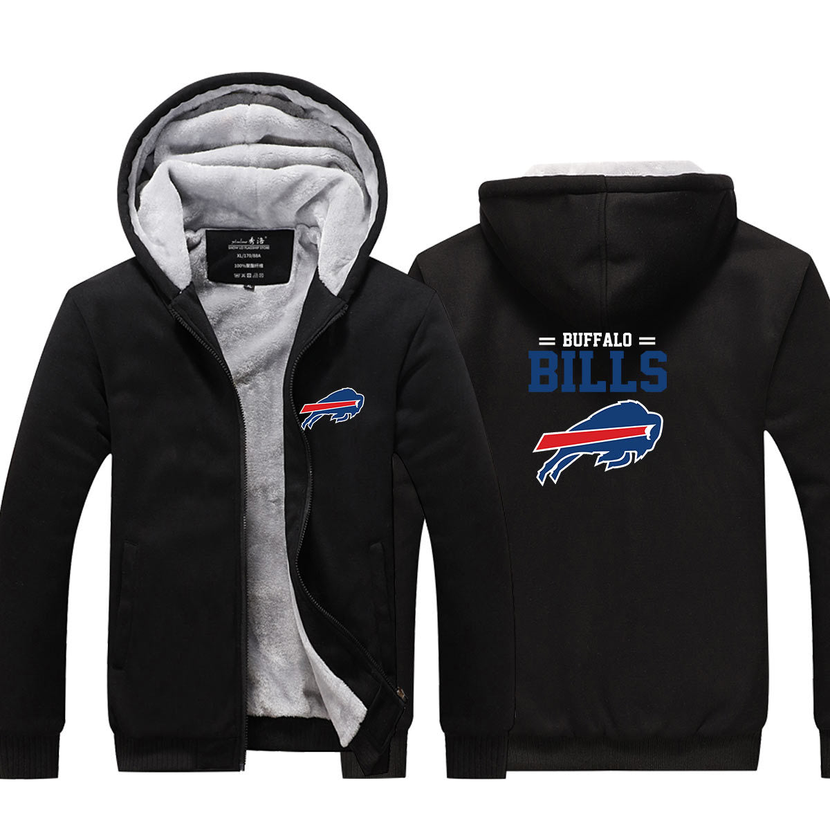 Buffalo Football Bills Unisex Lined Hoodie Fleece Sweatshirt Full Zipper Hooded Thicken Jacket