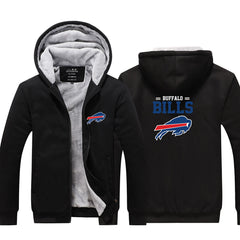 Buffalo Football Bills Unisex Lined Hoodie Fleece Sweatshirt Full Zipper Hooded Thicken Jacket