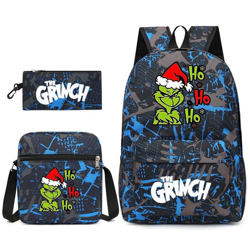 The Grinch Printed Schoolbag Backpack Shoulder Bag Pencil Bag 3pcs set for Kids Students