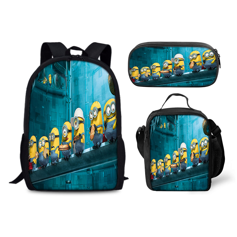 Minions Backpack Schoolbag Lunch Bag Pencil Bag for Kids Students 3PCS