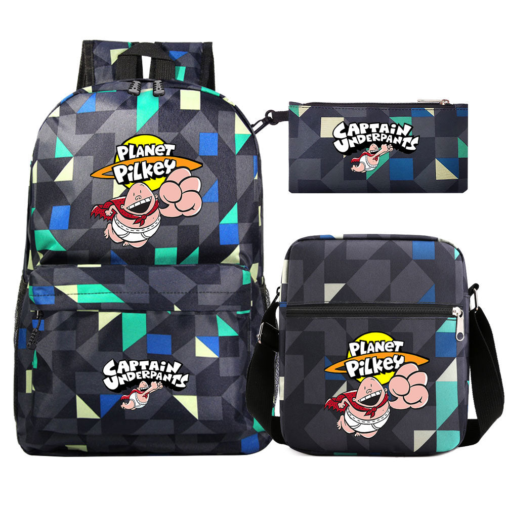 Captain Underpants Printed Schoolbag Backpack Shoulder Bag Pencil Bag 3pcs set for Kids Students