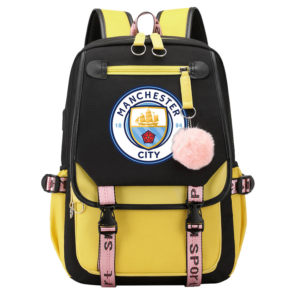Manchester City Football Club Waterproof Backpack School Notebook Travel Bags USB Charging