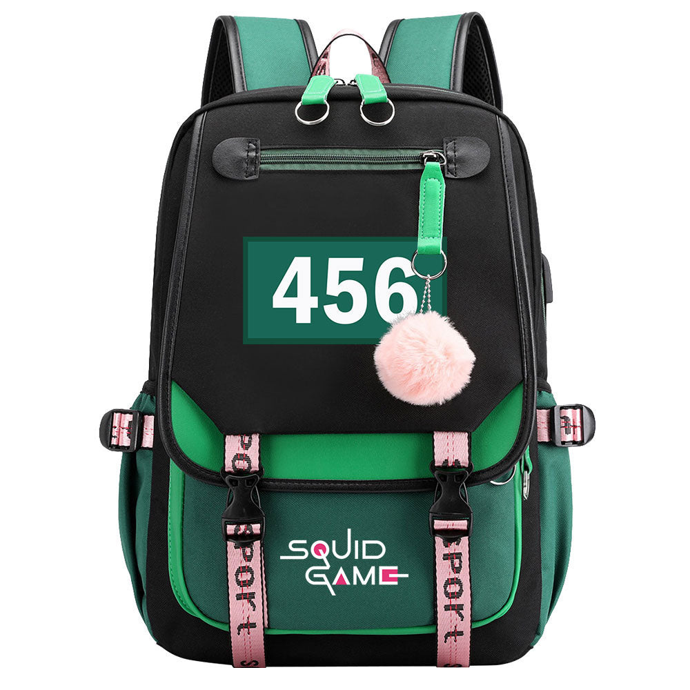 Squid Game Waterproof Backpack School Notebook Travel Bags USB Charging