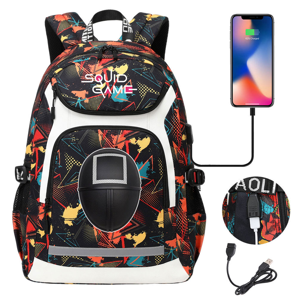 Squid Game USB Charging Backpack School Notebook Travel Bags