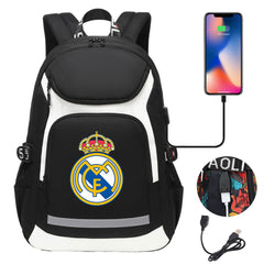 Real Madrid Football Club USB Charging Backpack School Notebook Travel Bags