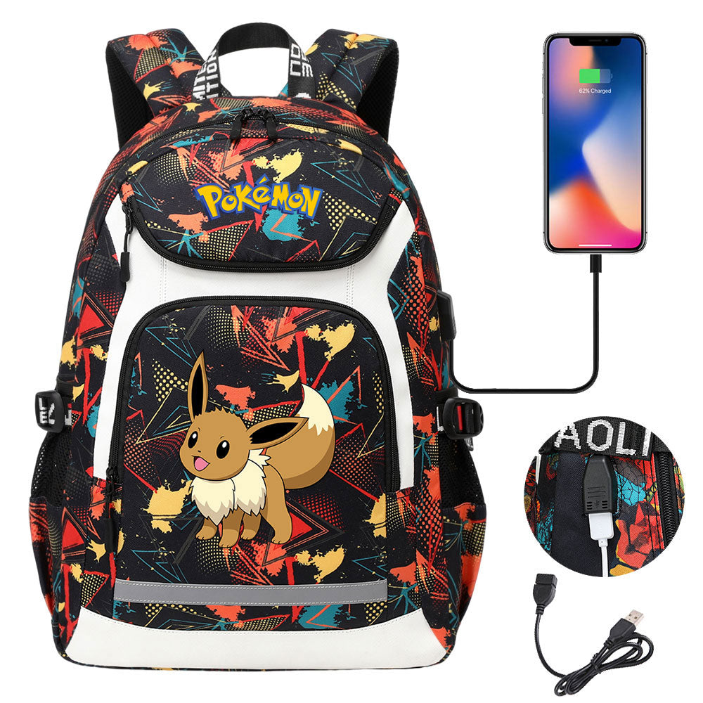 Pikachu USB Charging Backpack School Notebook Travel Bags