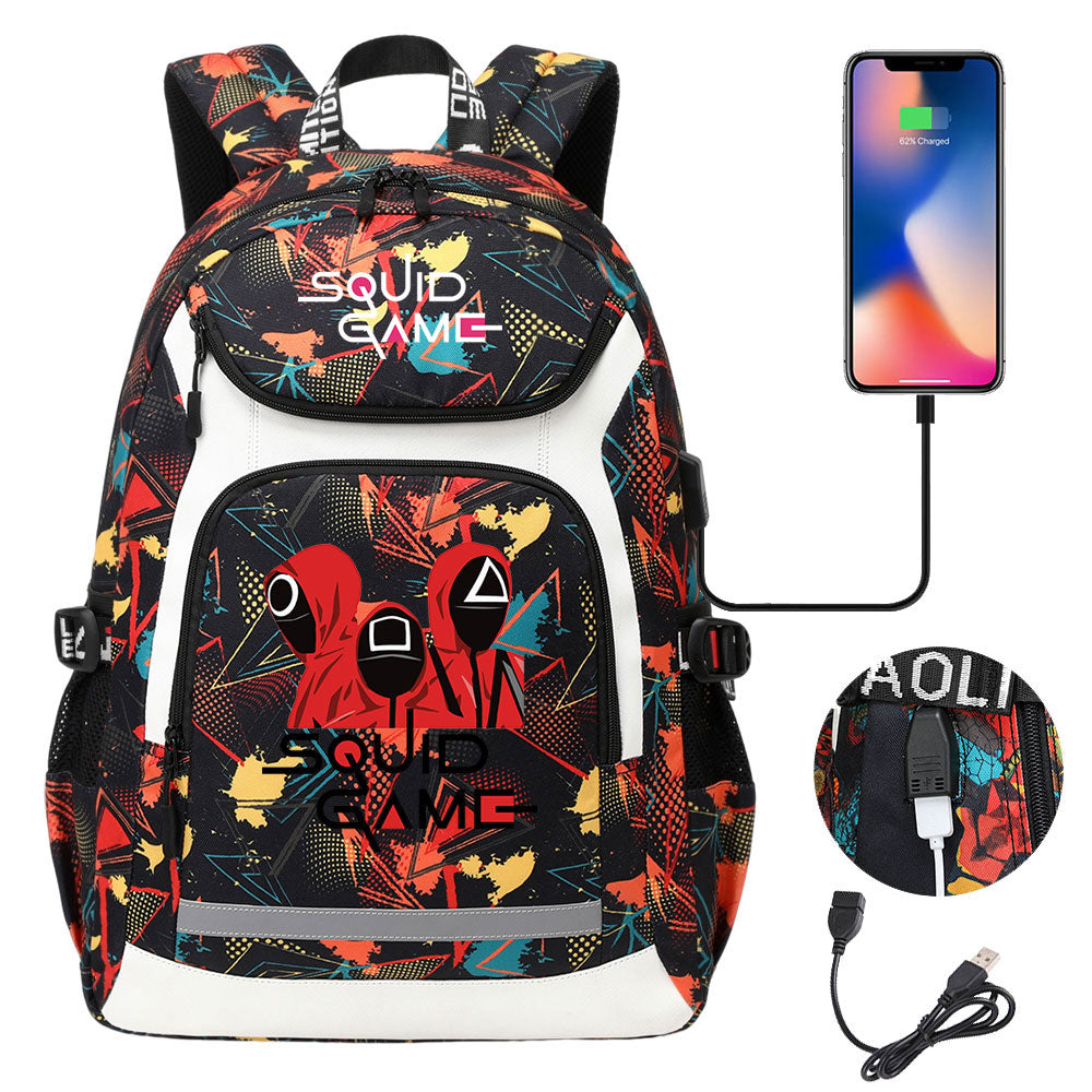 Squid Game USB Charging Backpack School Notebook Travel Bags