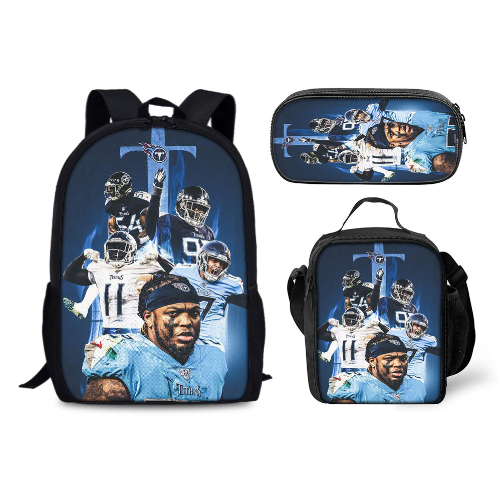 Tennessee Titans Football Team Backpack Schoolbag Lunch Bag Pencil Bag for Kids Students 3PCS