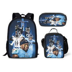 Tennessee Titans Football Team Backpack Schoolbag Lunch Bag Pencil Bag for Kids Students 3PCS