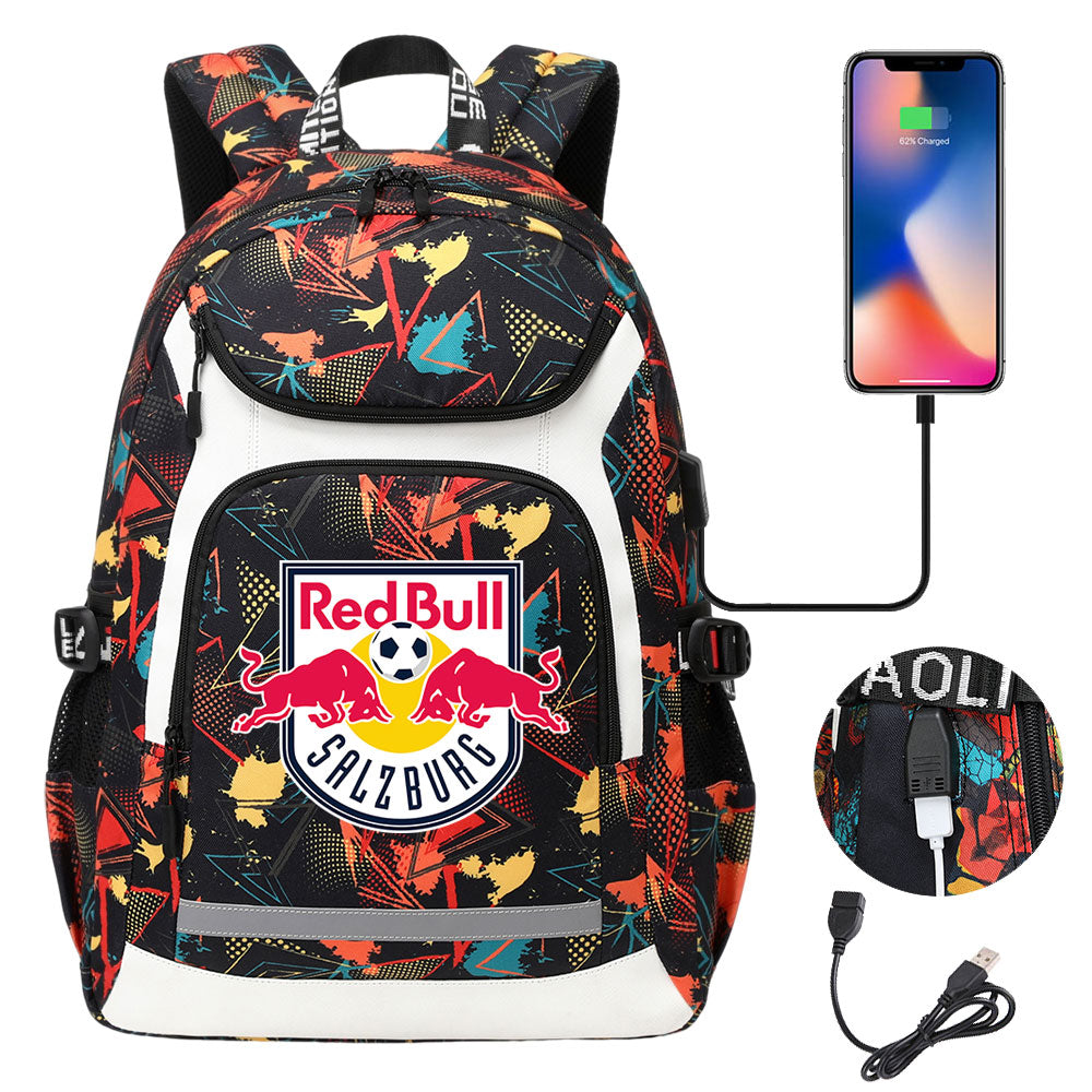 Salzburg Football Club USB Charging Backpack School Notebook Travel Bags