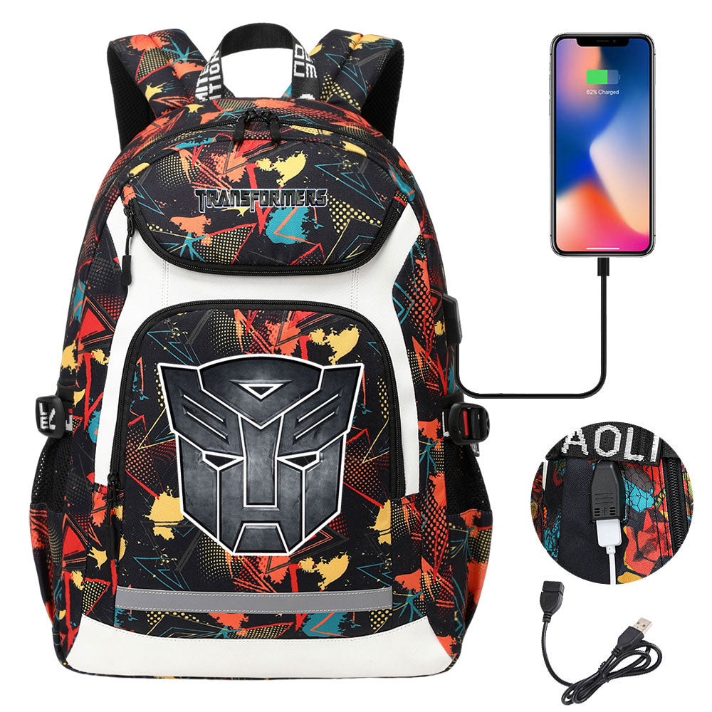 Transformers USB Charging Backpack School Notebook Travel Bags