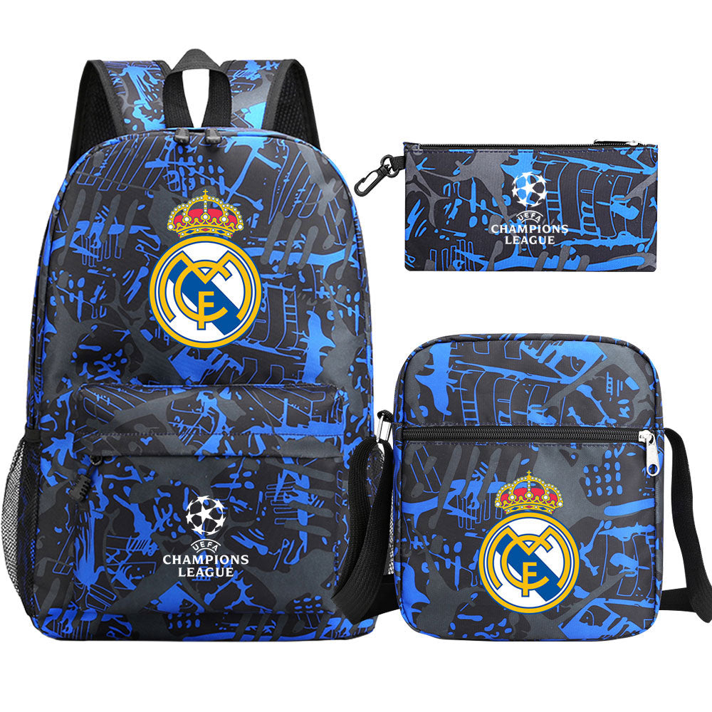 Real Madrid Football Club Schoolbag Backpack Shoulder Bag Pencil Bag 3pcs set for Kids Students