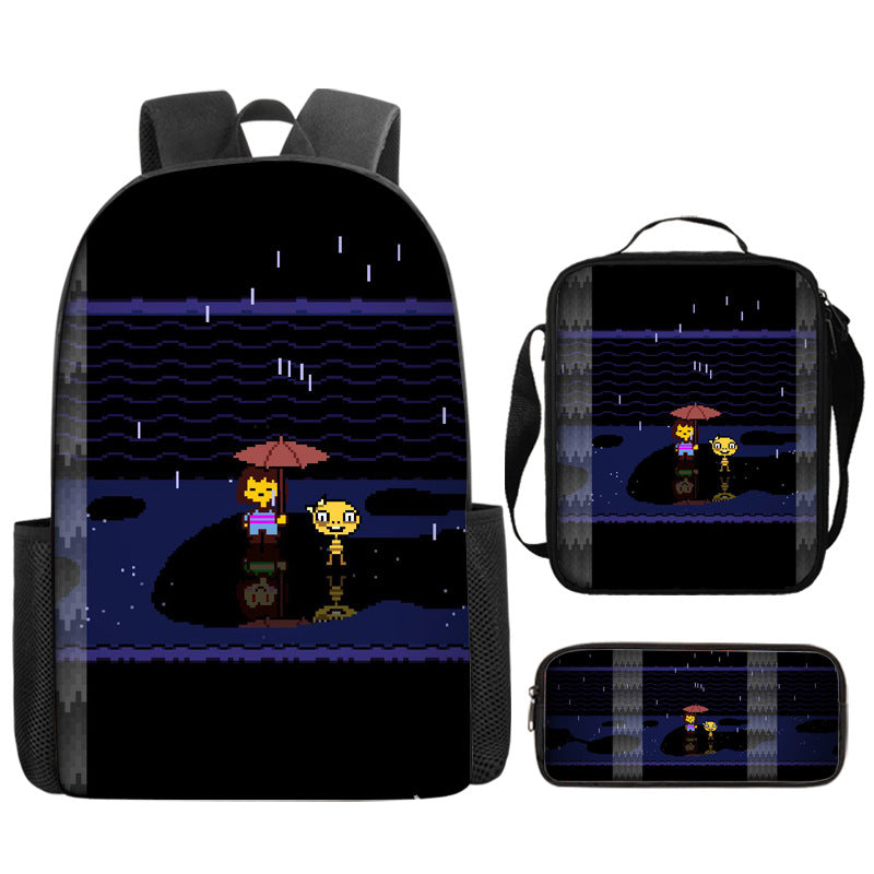 Undertale Full Printed Backpack Schoolbag Travel Notebook Bag Lunch Bag Pencil Bag for Kids Students 3PCS