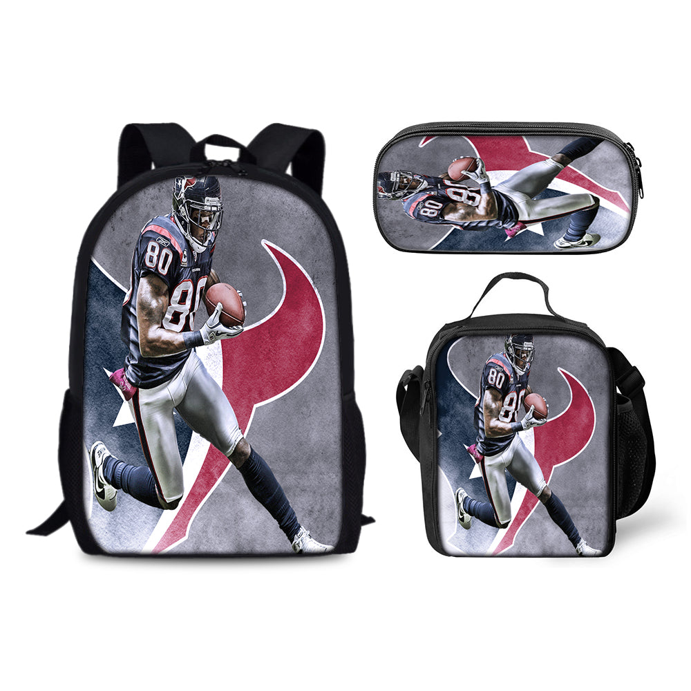 Houston Texans Football Team Backpack Schoolbag Lunch Bag Pencil Bag for Kids Students 3PCS