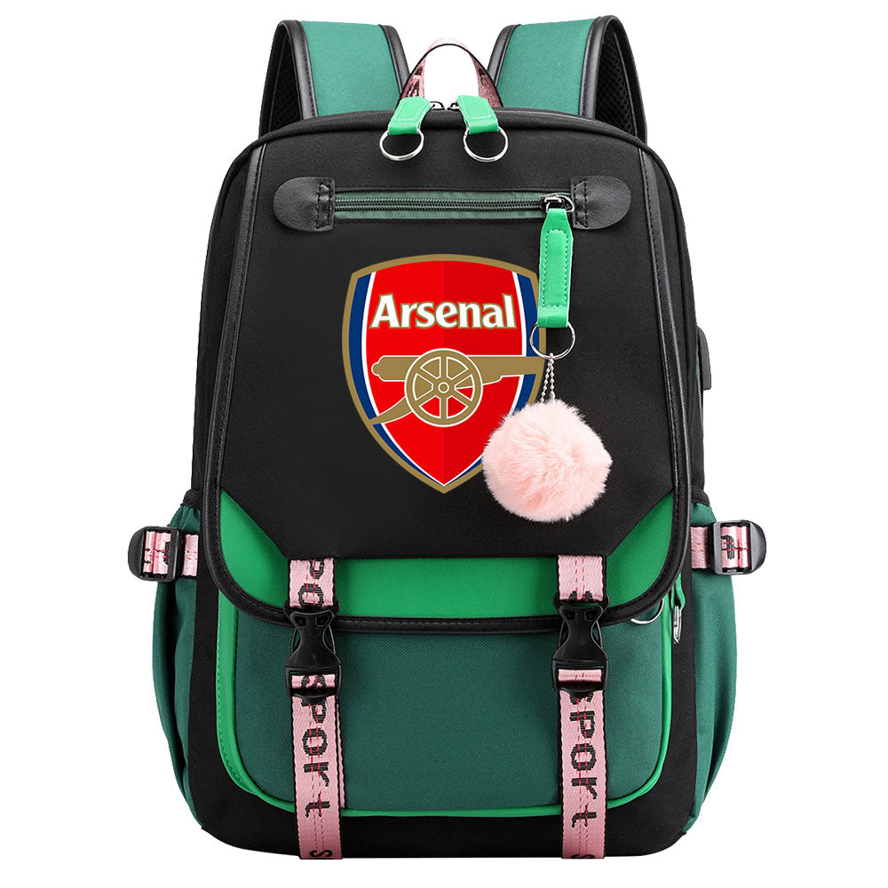 Arsenal Football Club Waterproof Backpack School Notebook Travel Bags USB Charging