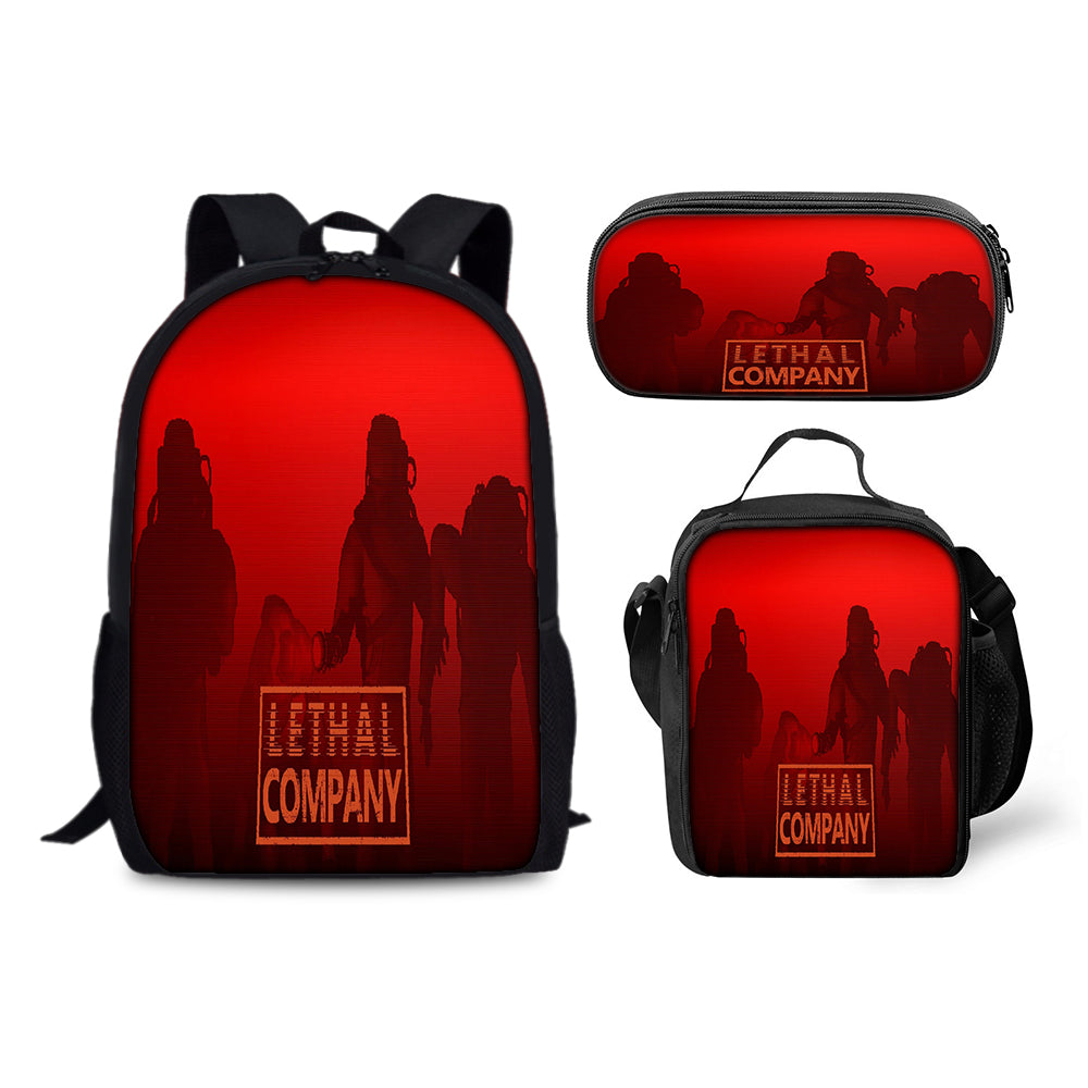 Lethal Company Backpack Schoolbag Lunch Bag Pencil Bag for Kids Students 3PCS