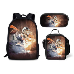 Denver Broncos Football Team Backpack Schoolbag Lunch Bag Pencil Bag for Kids Students 3PCS