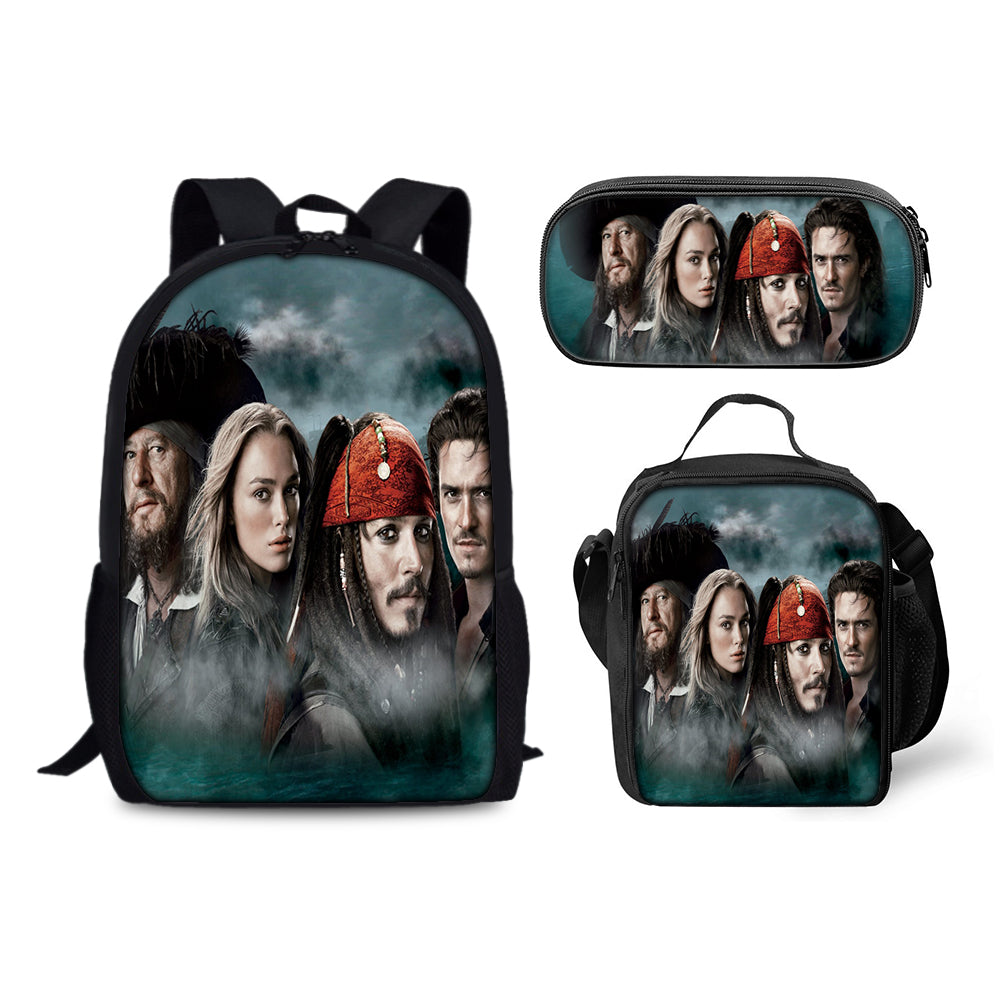 Pirates of the Caribbean Backpack Schoolbag Lunch Bag Pencil Bag for Kids Students 3PCS
