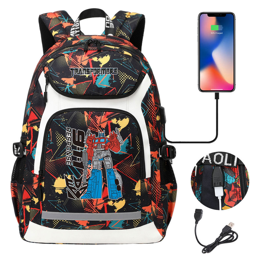 Transformers USB Charging Backpack School Notebook Travel Bags