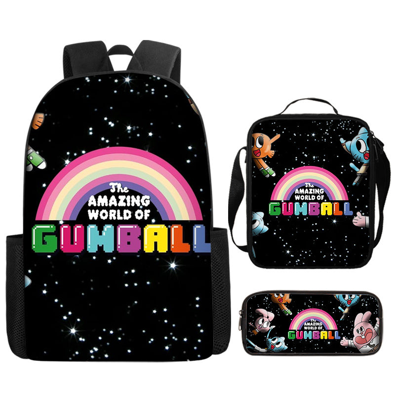 The Amazing World of Gumball Full Printed Backpack Schoolbag Travel Notebook Bag Lunch Bag Pencil Bag for Kids Students 3PCS
