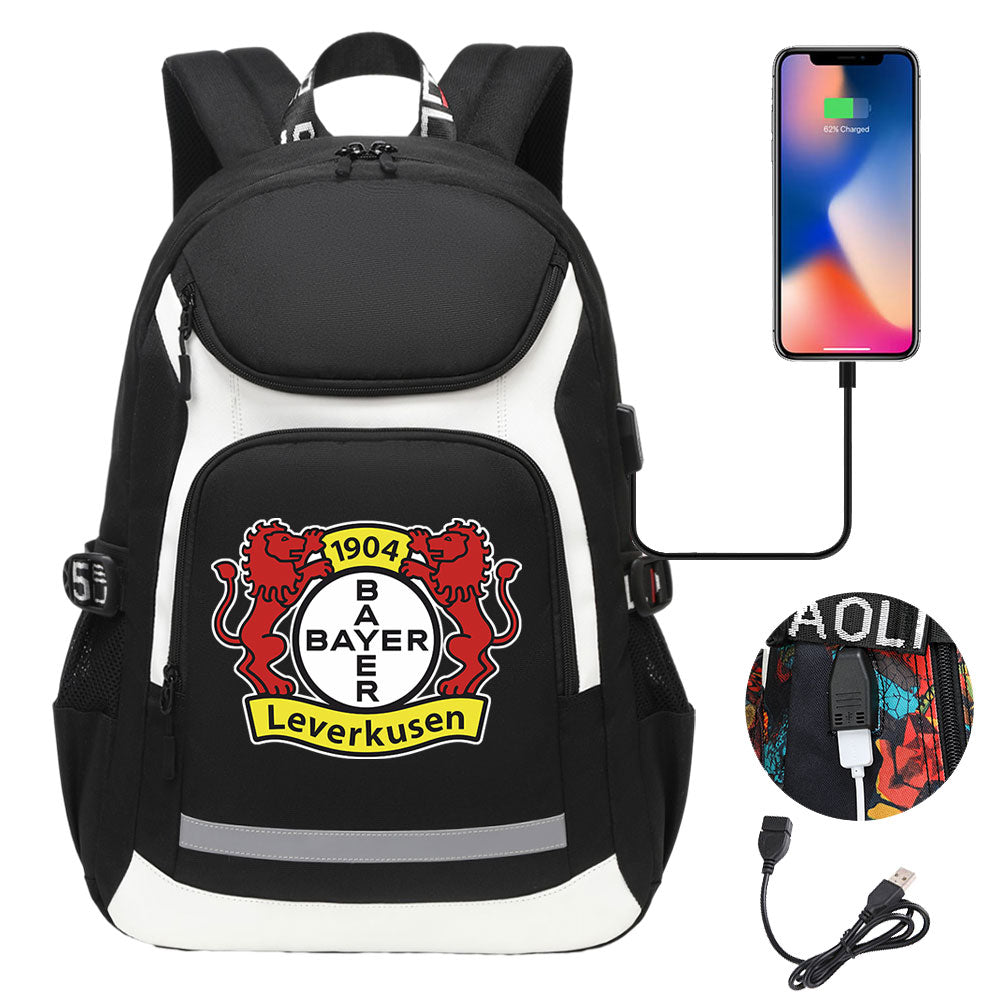 Bayer 04 Leverkusen Football Club USB Charging Backpack School Notebook Travel Bags