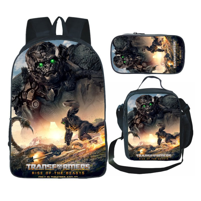 Transformers Bumblebee Full Printed Backpack Schoolbag Travel Notebook Bag Lunch Bag Pencil Bag for Kids Students 3PCS