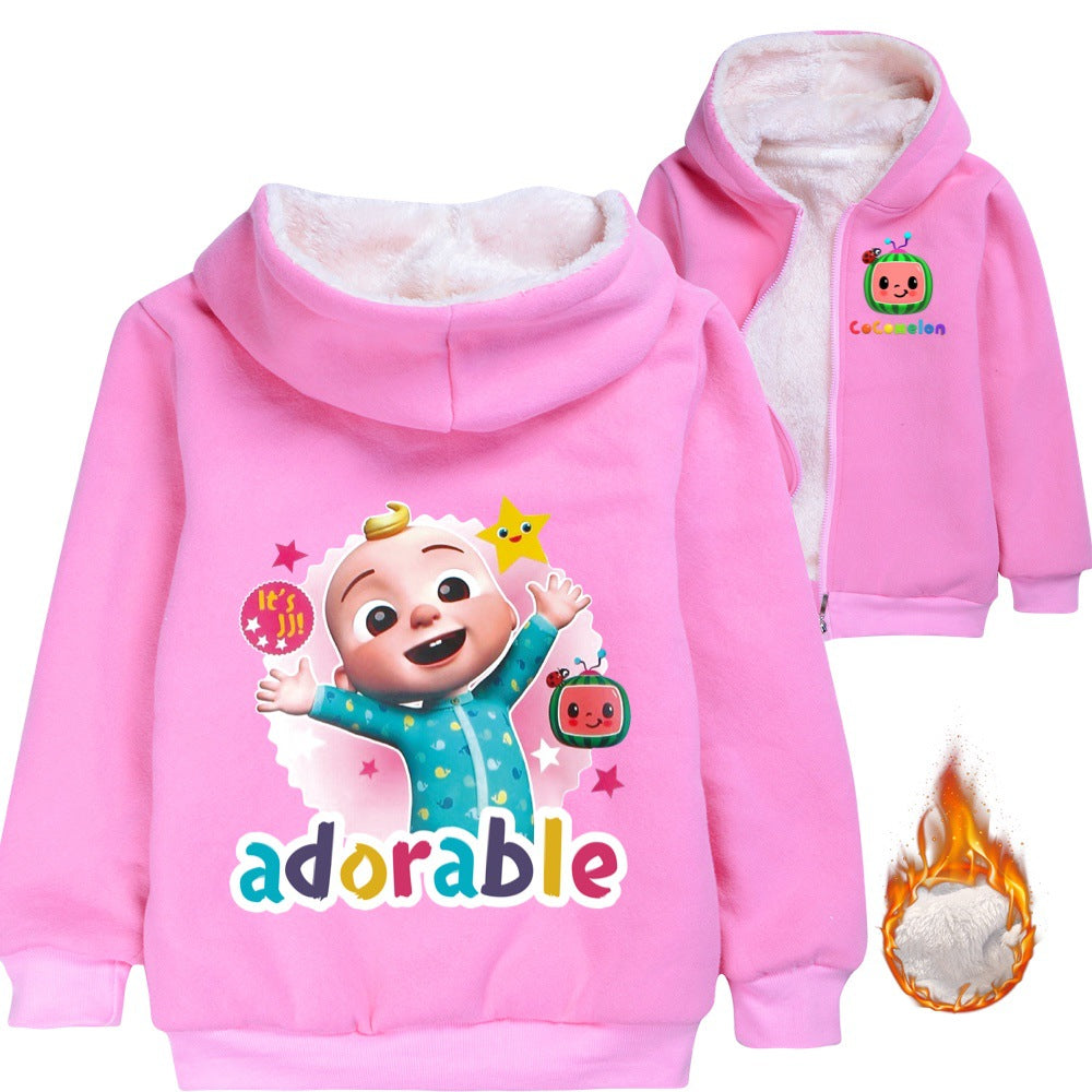 Adorable Coco Sherpa Lined Hoodie Fleece Sweatshirt Full Zip Hooded Jacket for Kids