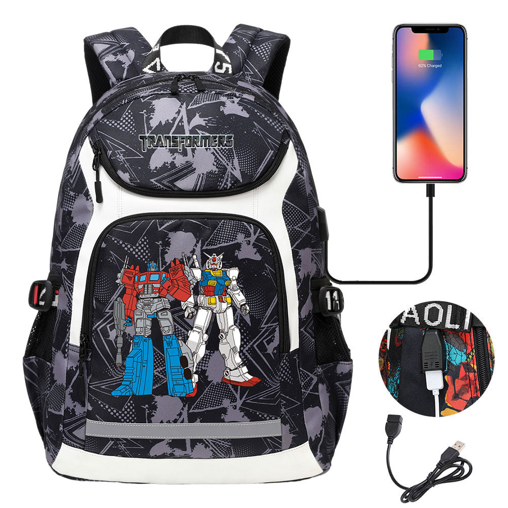 Transformers USB Charging Backpack School Notebook Travel Bags
