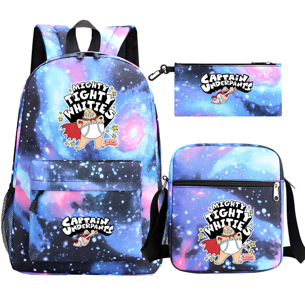 Captain Underpants Printed Schoolbag Backpack Shoulder Bag Pencil Bag 3pcs set for Kids Students